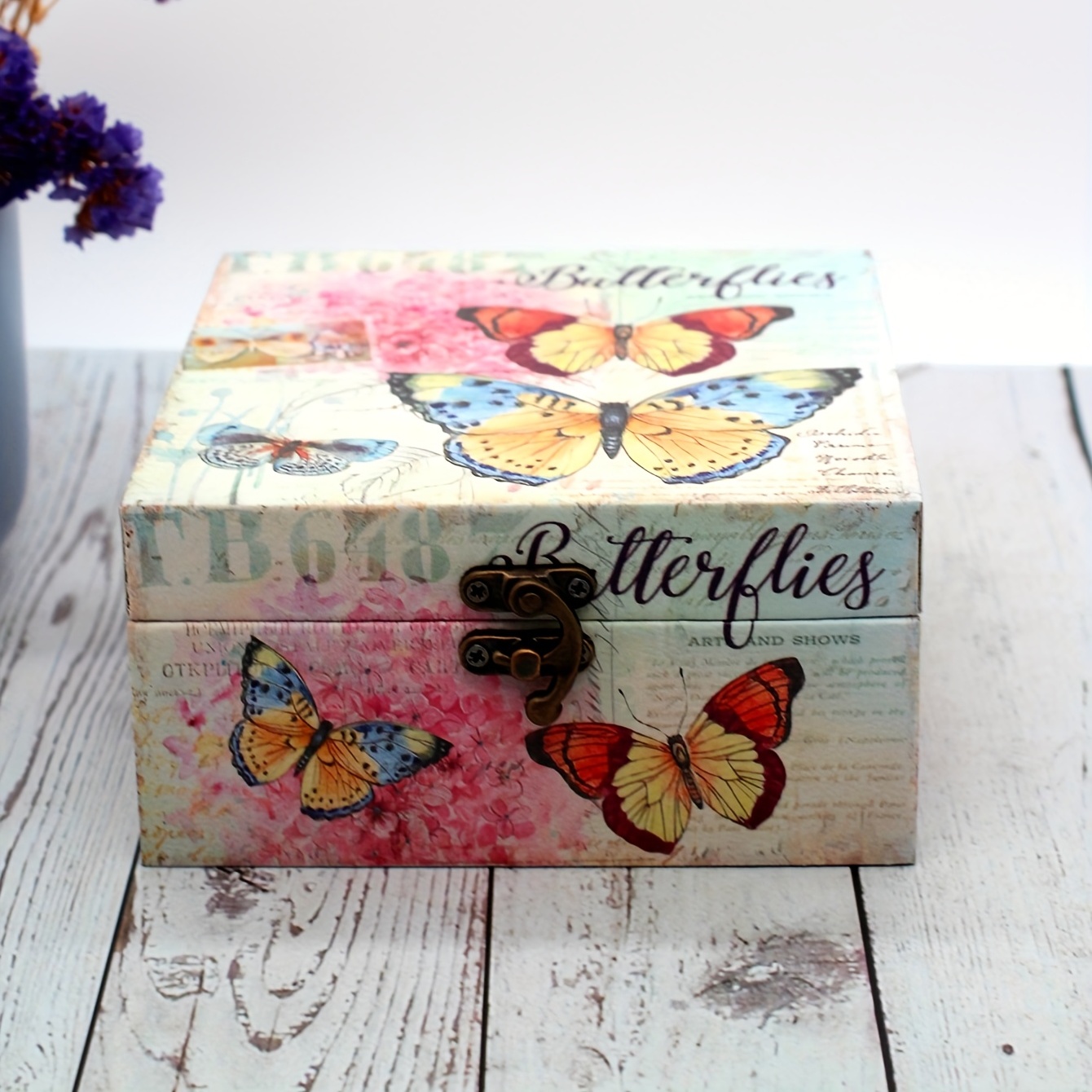 Vintage Butterfly Pattern Wooden Jewelry Organizer Box